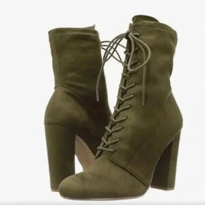 Steve Madden Elley Boho Zipper Lace up Faux Suede 4" Boots Green Women's 7.5 EUC